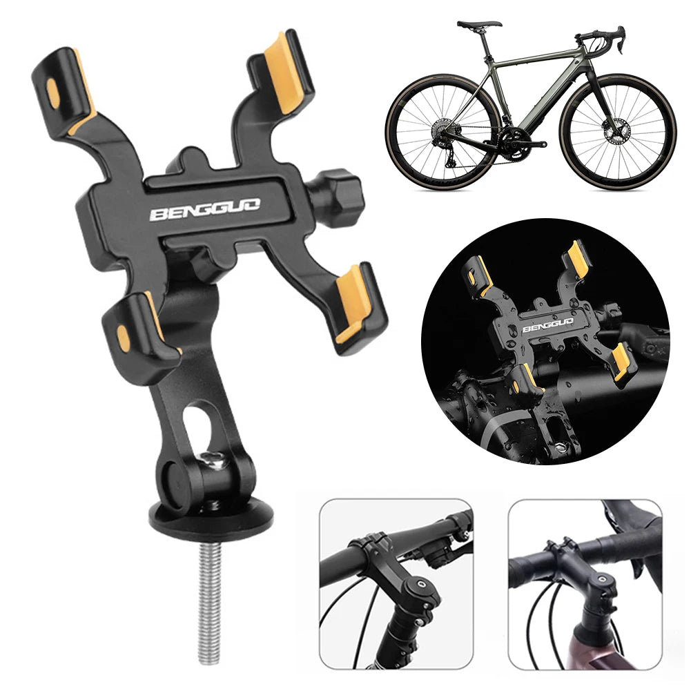 Bike Phone Mount Holder Aluminium Alloy Bike Phone Stand 360° Rotation Cycling Phone Holder for Iphone Xiaomi 60-95Mm Phones
