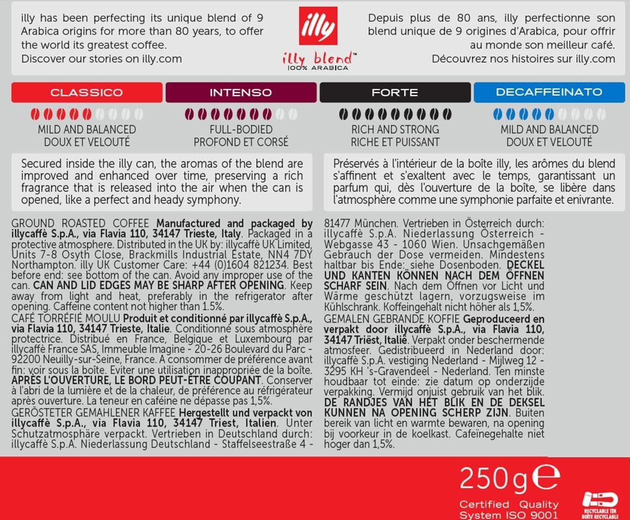 Illy Coffee - Classico Filter Coffee - Medium Roast - 100% Arabica Coffee - 250G