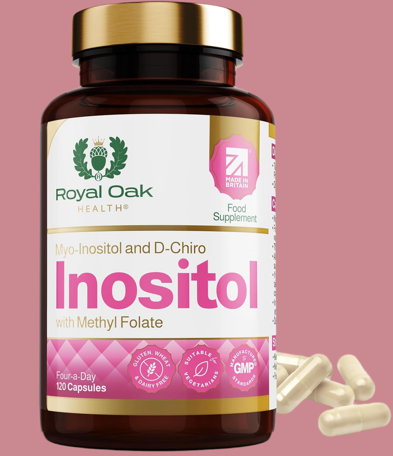 Myo Inositol 2,200Mg and D-Chiro Myo Inositol Capsules with Folate PCOS & Ovulation Support (120 Capsules)