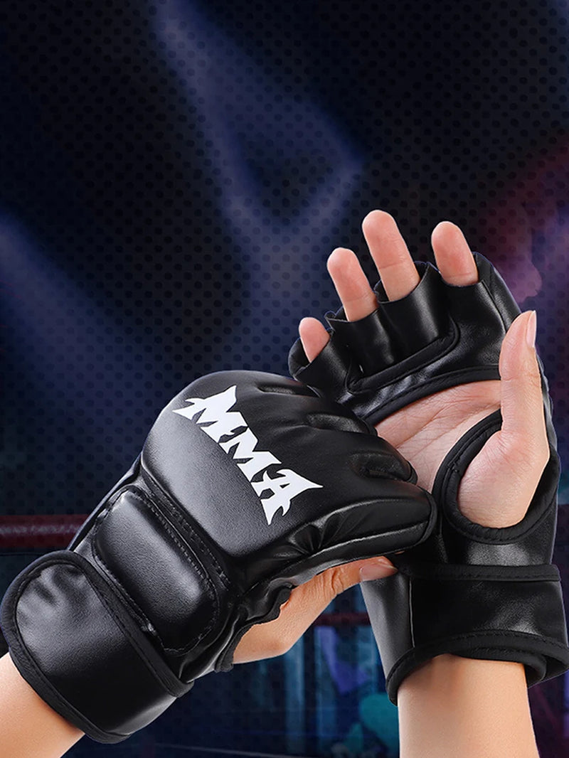 Unisex Kickboxing Gloves PU Leather Sparring Punching Gloves Wear Resistant Fingerless for Boxing Kickboxing Muay Thai MMA