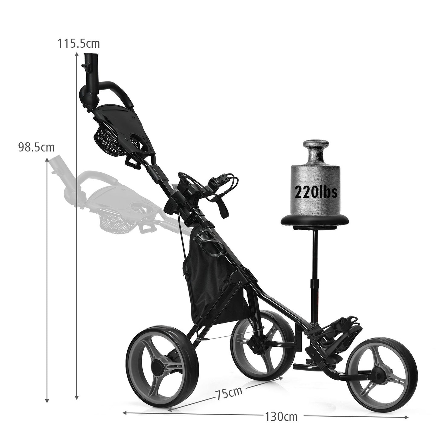 Golf Push Pull Cart with Storage Bag and Foot Brake