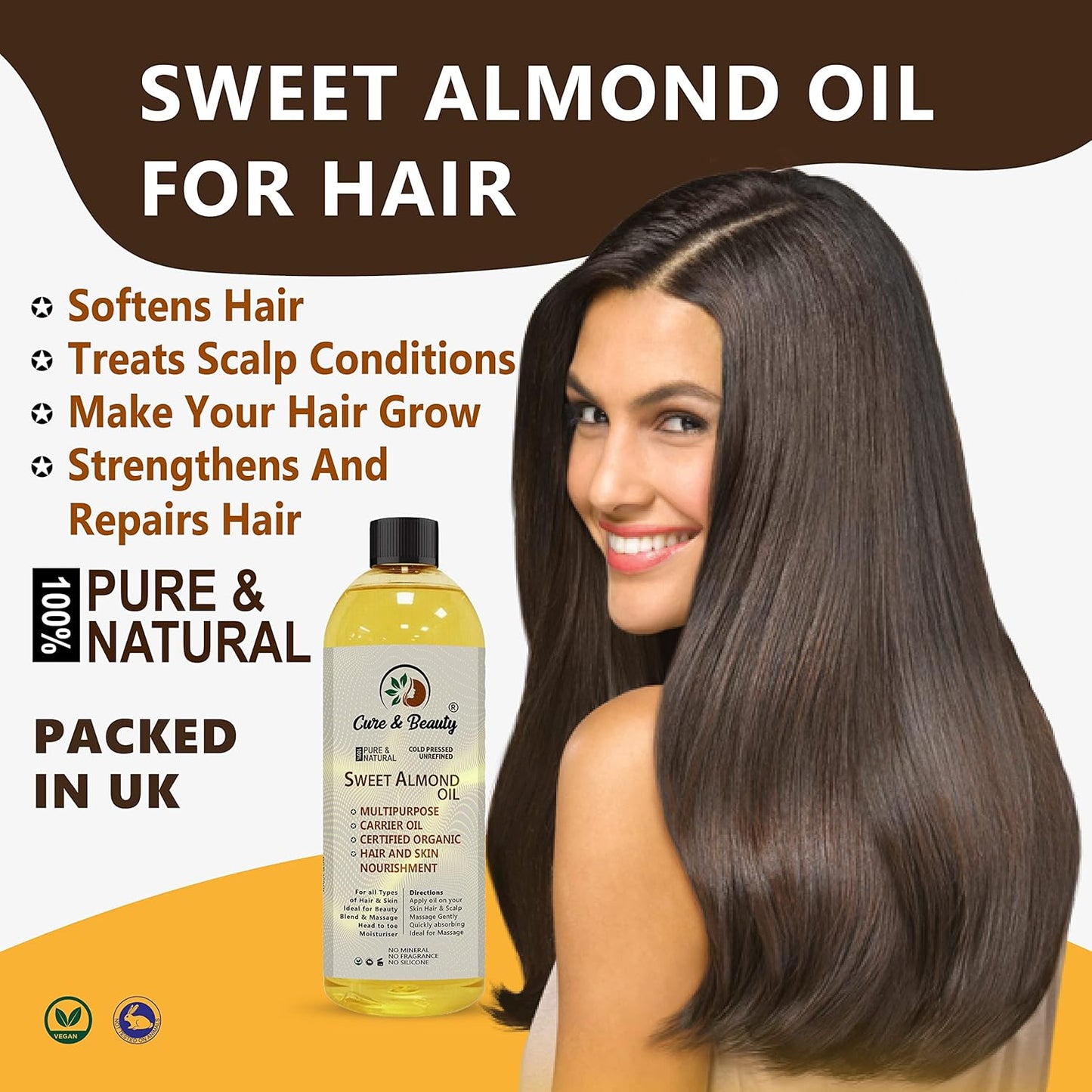 Sweet Almond Oil – 100% Pure Certified (250Ml) for Skin, Hair, Massage, Nails, Face, Body, Stretch Marks - Skin Care, Carrier Oil - |Vegan| (PACK of 2)