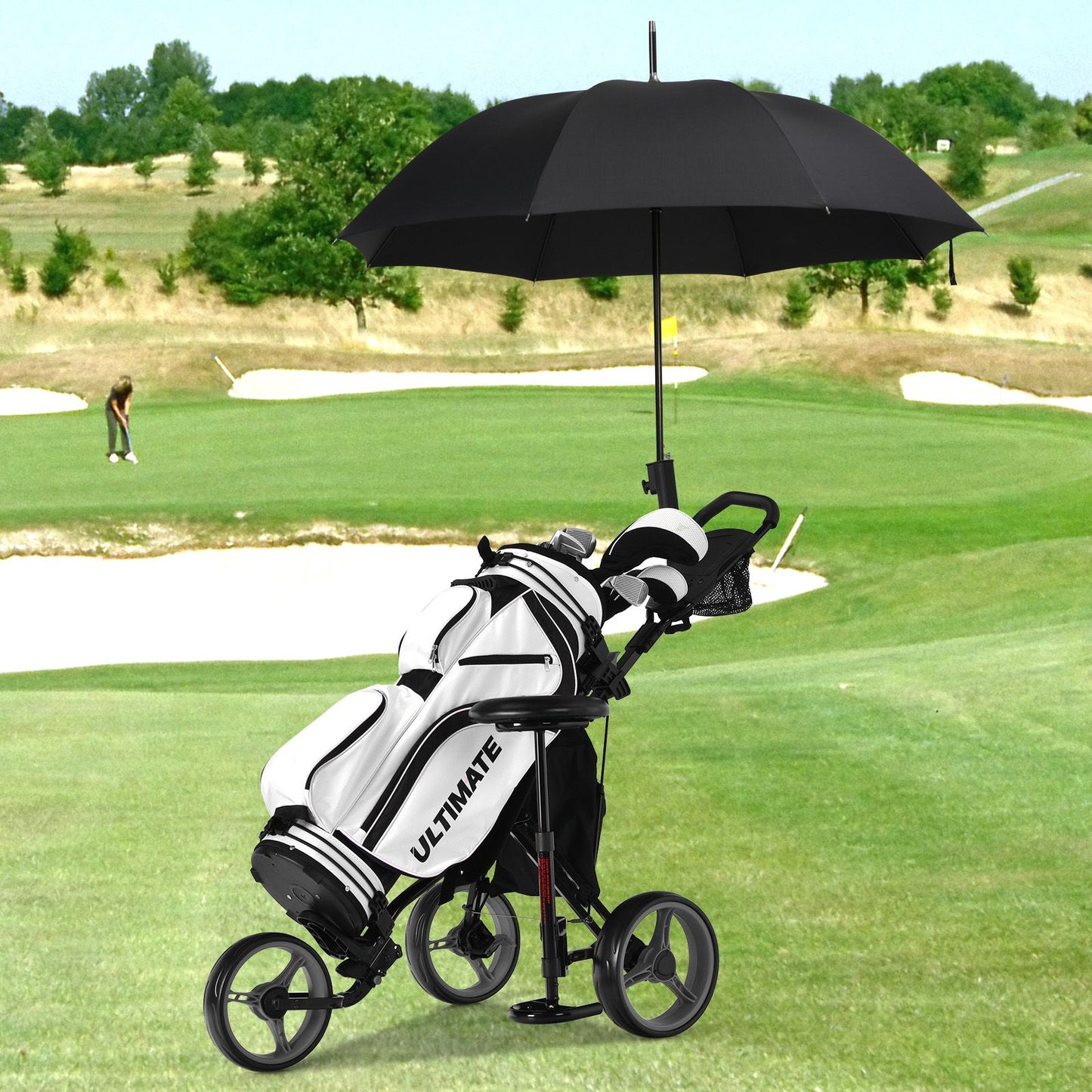 Golf Push Pull Cart with Storage Bag and Foot Brake