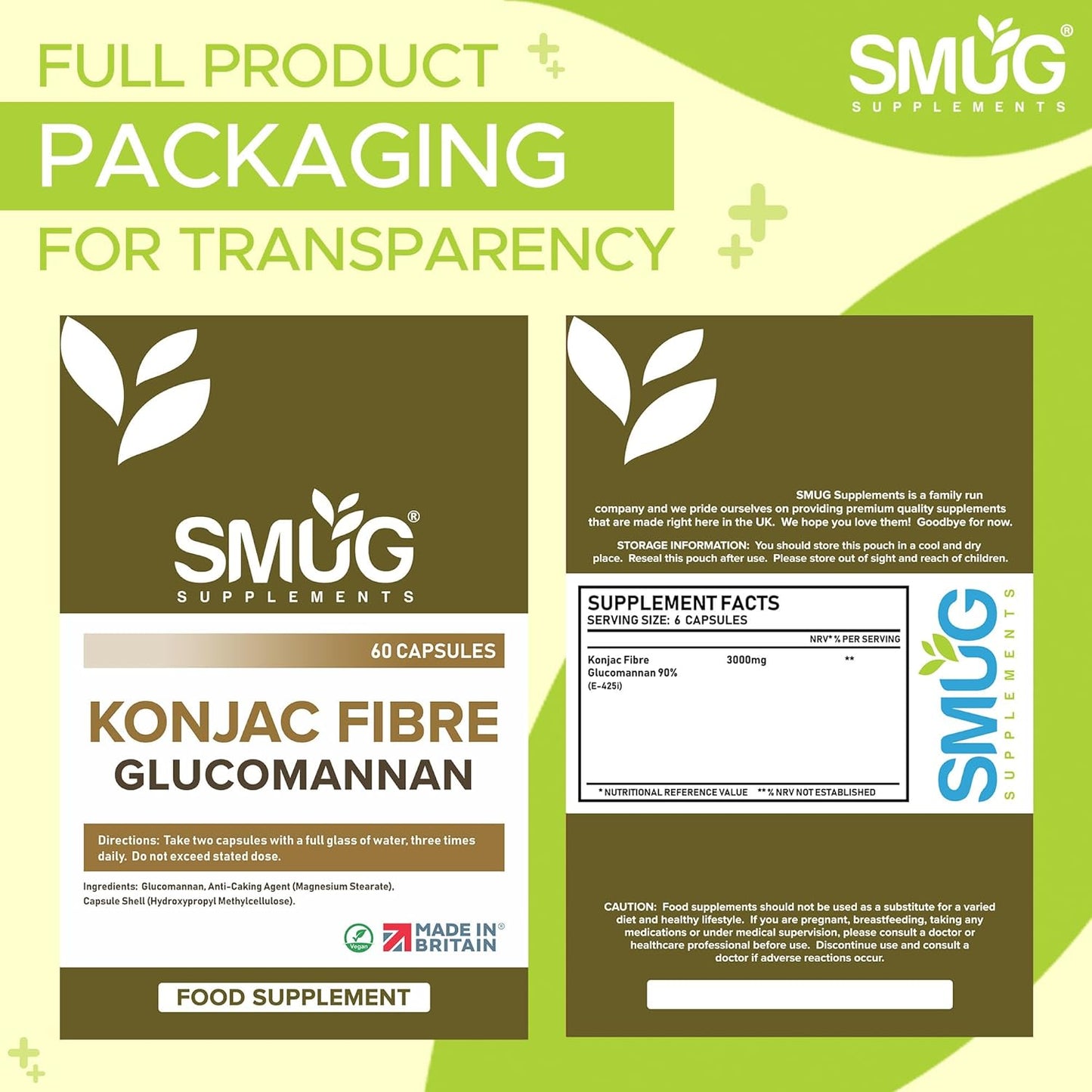 Glucomannan Konjac Root Capsules - British Made - Max Strength 3000Mg per Serving - Six-A-Day Vegan Capsules - Robust Fibre Support -
