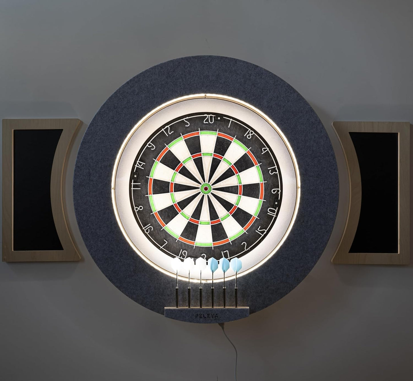Dart Board Cabinet Set with LED Light; Bristle Dartboard, Built in LED Light, Darts and Chalkboards