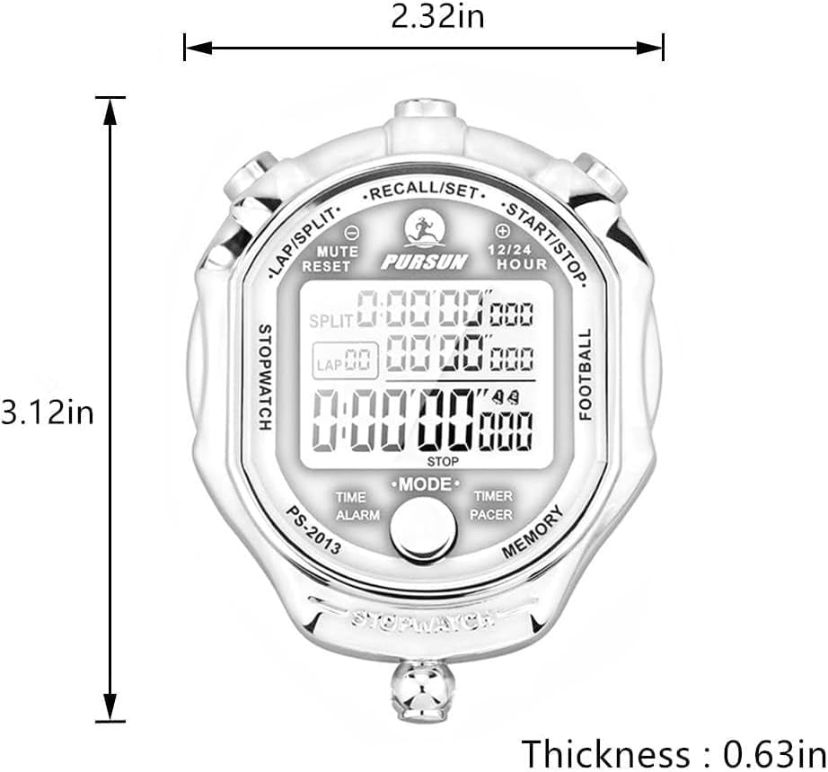 Stopwatch Timer, Digital Stop Watch with 0.001Second Timing, Metal 100 Laps Memory, Large Dispaly Alarm Clock for Coach Sports Running Marathon