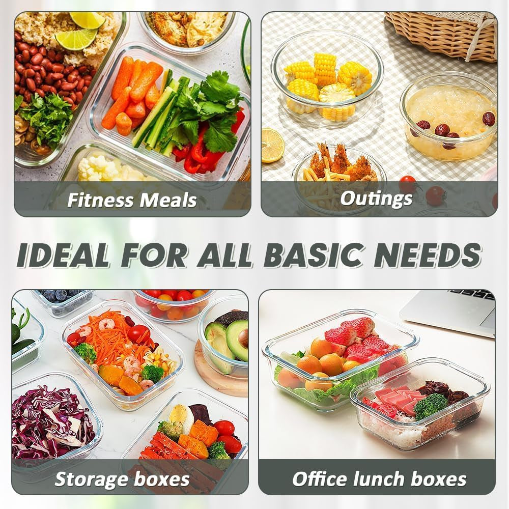 12PACK Glass Food Storage Containers Set, Airtight Glass Lunch Containers, Glass Meal Prep Containers with Lids,Exclusive of BPA, for Microwave, Oven, Freezer & Dishwasher Friendly,Grey