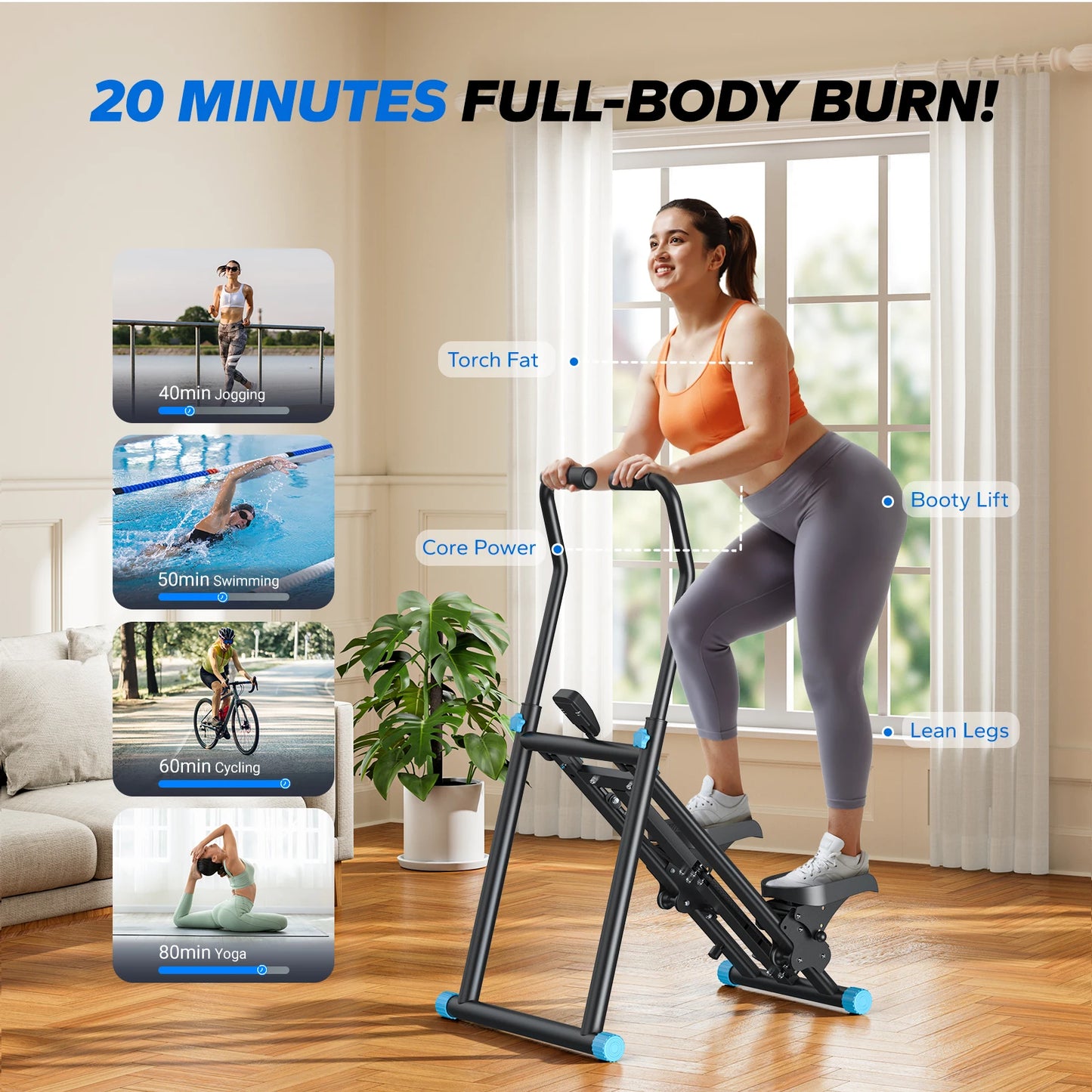 Stair Stepper New Version Vertical Compact Folding Exercise Climber with Extended Step Range Adjustable Handlebar&Pedals