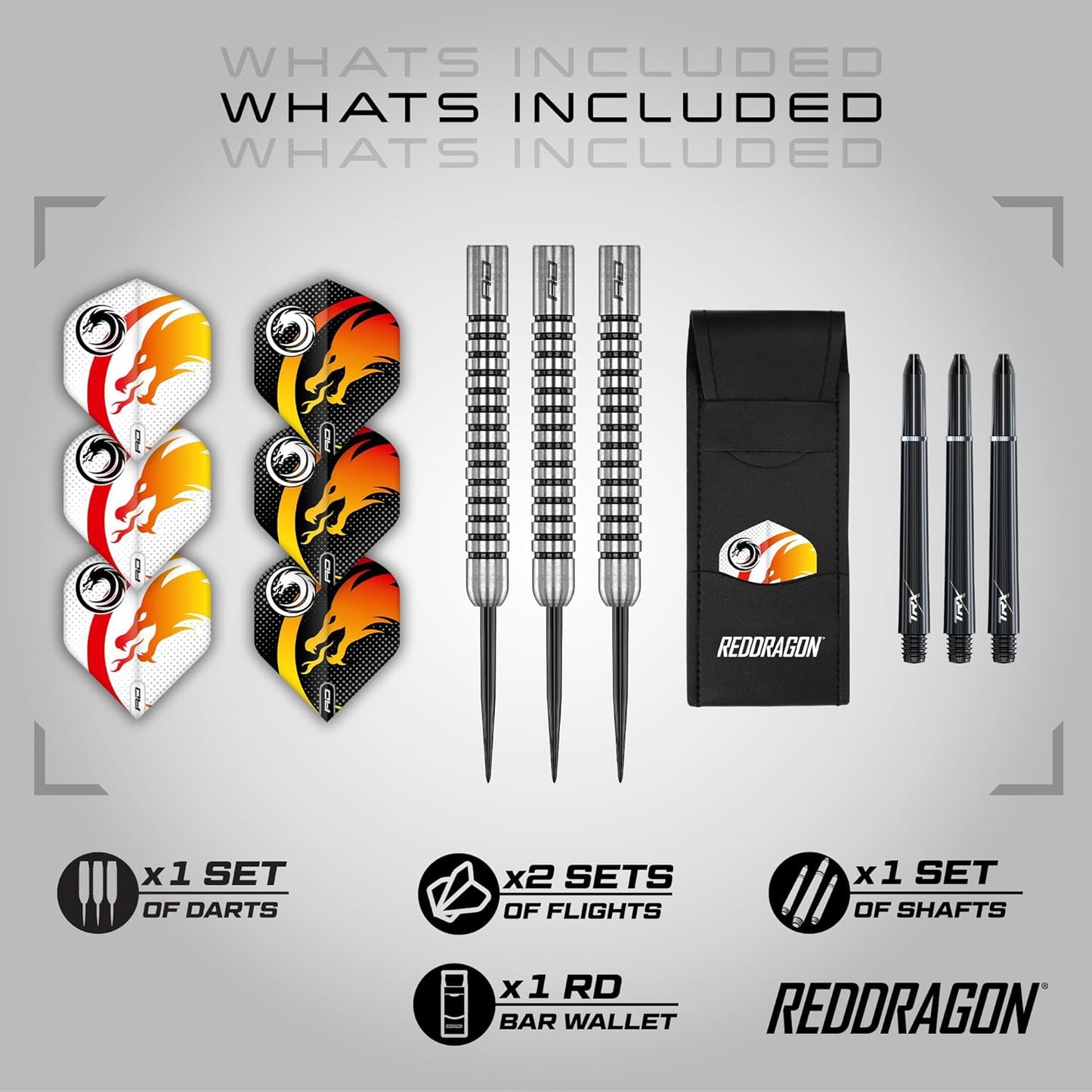 Apollo 23G Steeltip Darts Set with Dart Flights and Dart Shafts (Stems) Including Darts Wallet