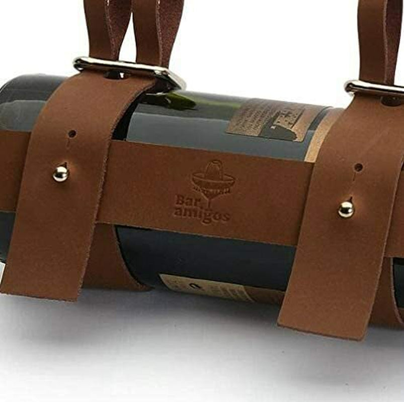 Brown Leather Vintage Bicycle Wine Bottle Holder Mountain Retro Bike Accessory