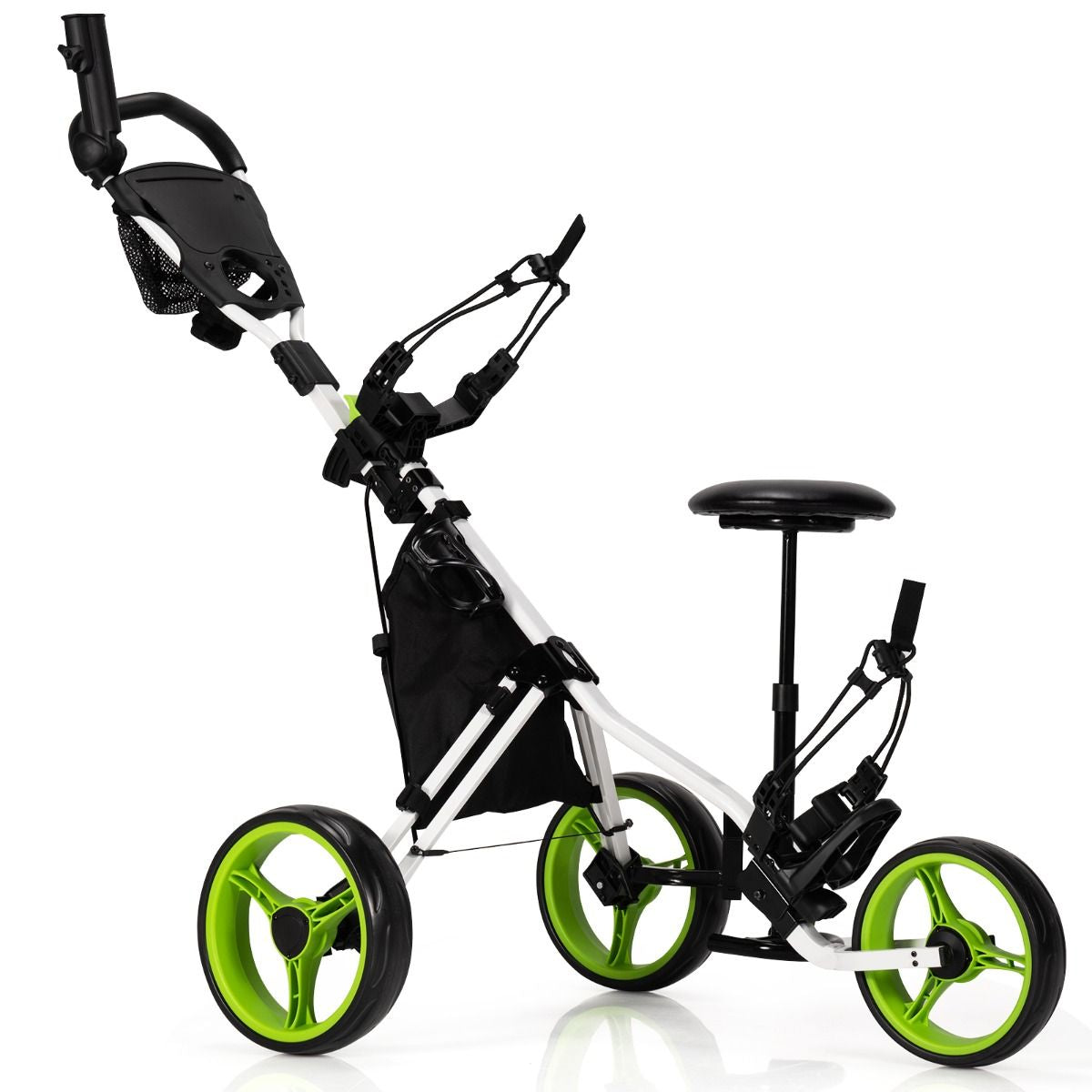 Golf Push Pull Cart with Storage Bag and Foot Brake
