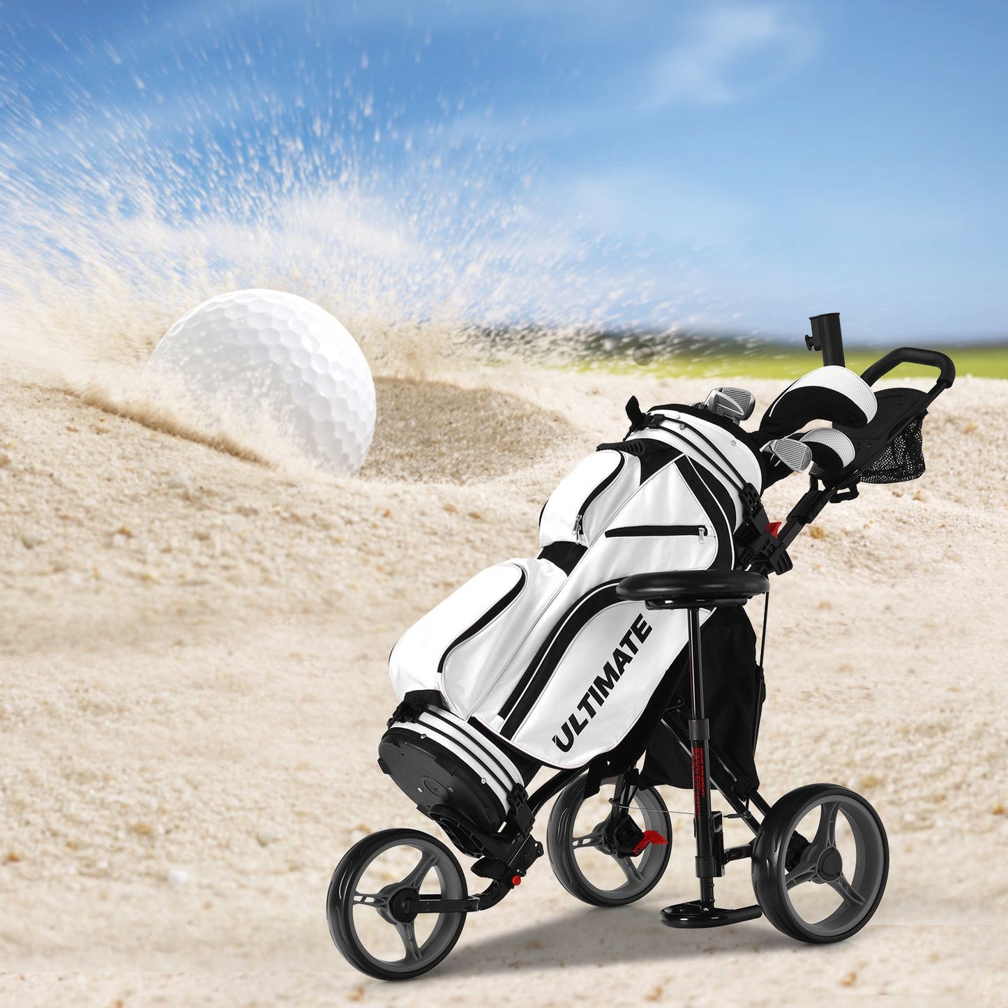 Golf Push Pull Cart with Storage Bag and Foot Brake