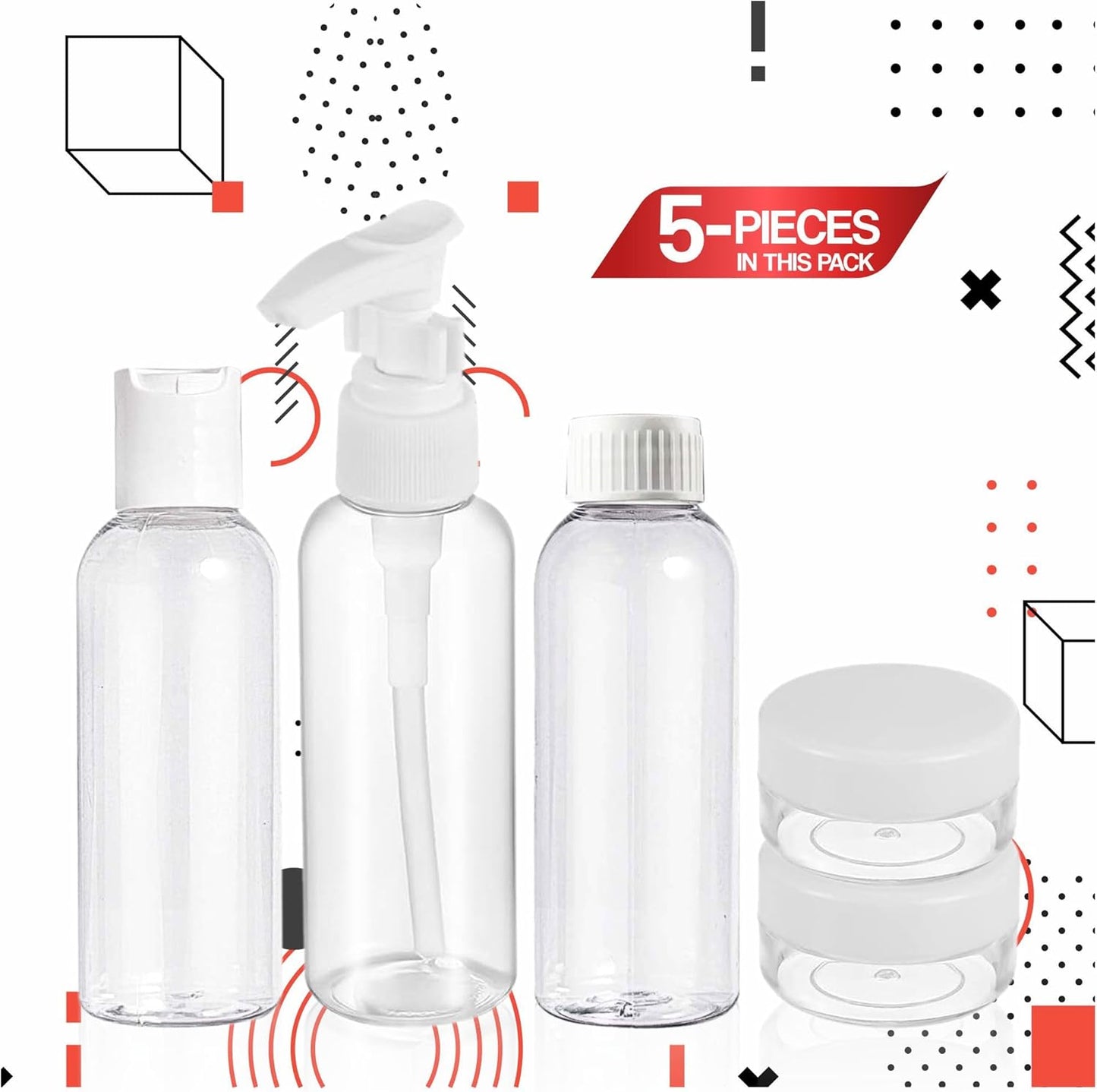 Travel Bottles for Toiletries Clear Travel Bottles with Zip Pouch Bag Leak Proof Refillable Bottle Set for Shampoo Conditioner Cosmetic Body Lotion Cleanser Shower Gel Travel Essentials (Pack of 5)