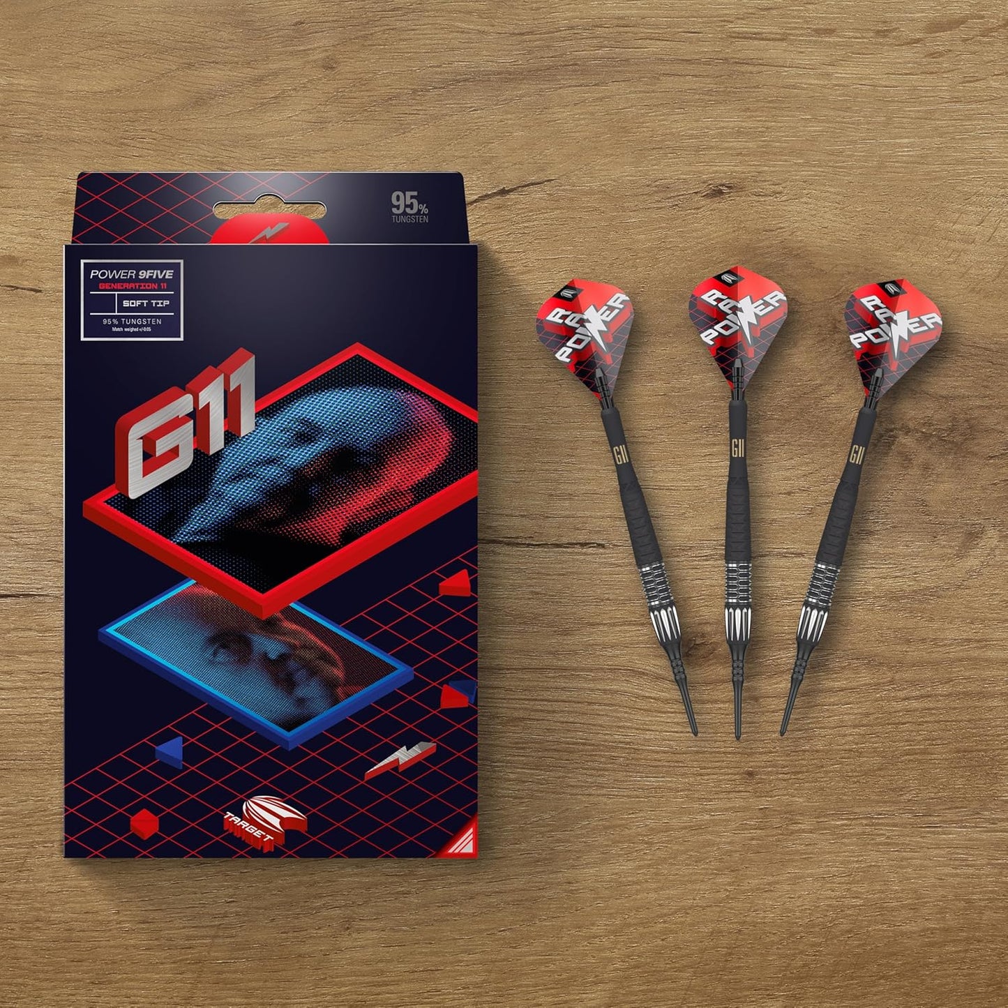 Darts Phil Taylor Gen 11 Power 9-Five Soft Tip Darts, 95% Tungsten Raw Power G11 | Generation 11 Phil Taylor Darts, Player Edition Dart Set with Pixel Tips, Electronic Soft Tip Darts