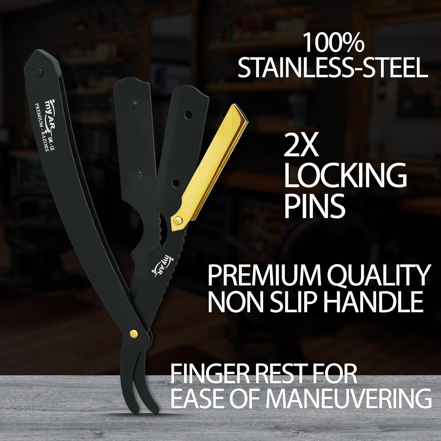 Straight Cut Throat Razor Kit - Professional Barber Shaving for Men - Moustache & Beard Kit (Black with Gold)