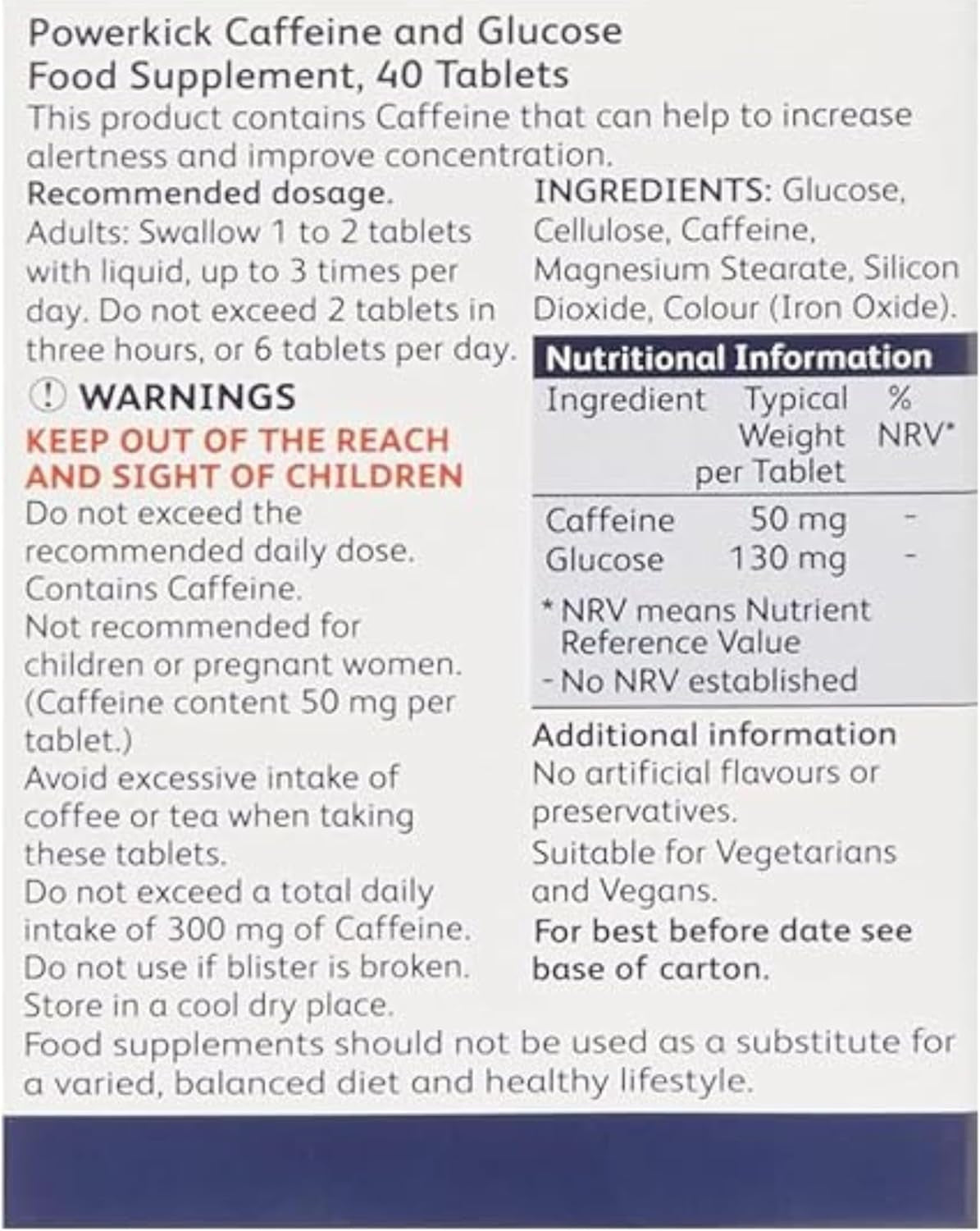 Caffeine & Glucose Supplements - 40 Tablets (6 Packs - 240 Tablets in Total)