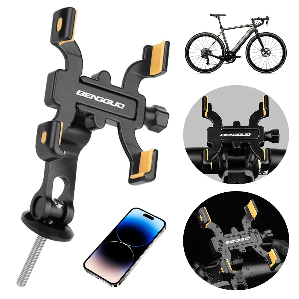 Bike Phone Mount Holder Aluminium Alloy Bike Phone Stand 360° Rotation Cycling Phone Holder for Iphone Xiaomi 60-95Mm Phones