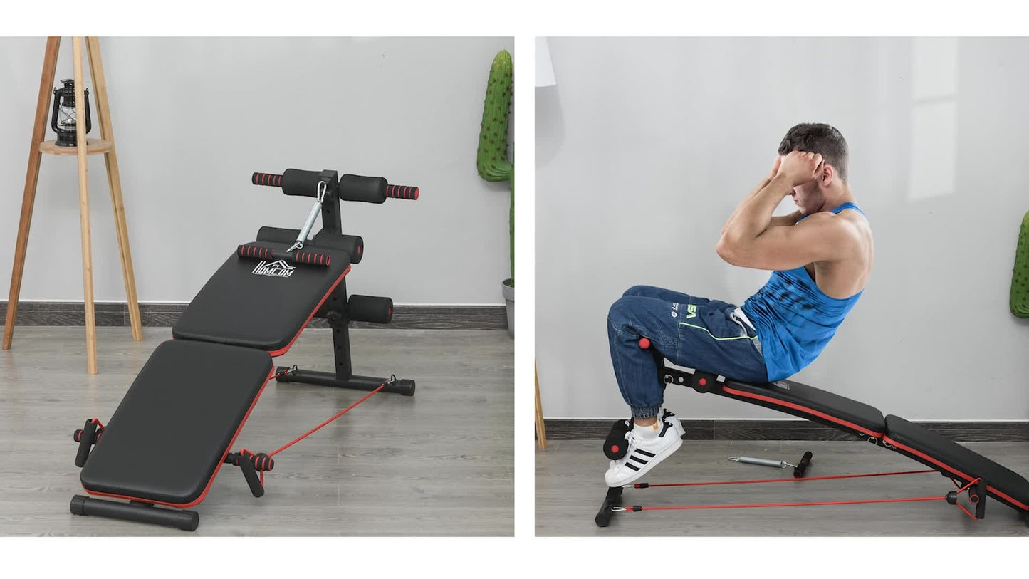 Foldable Sit up Bench Core Workout Fitness Home Gym Trainer W/ Arm Pulling Rope