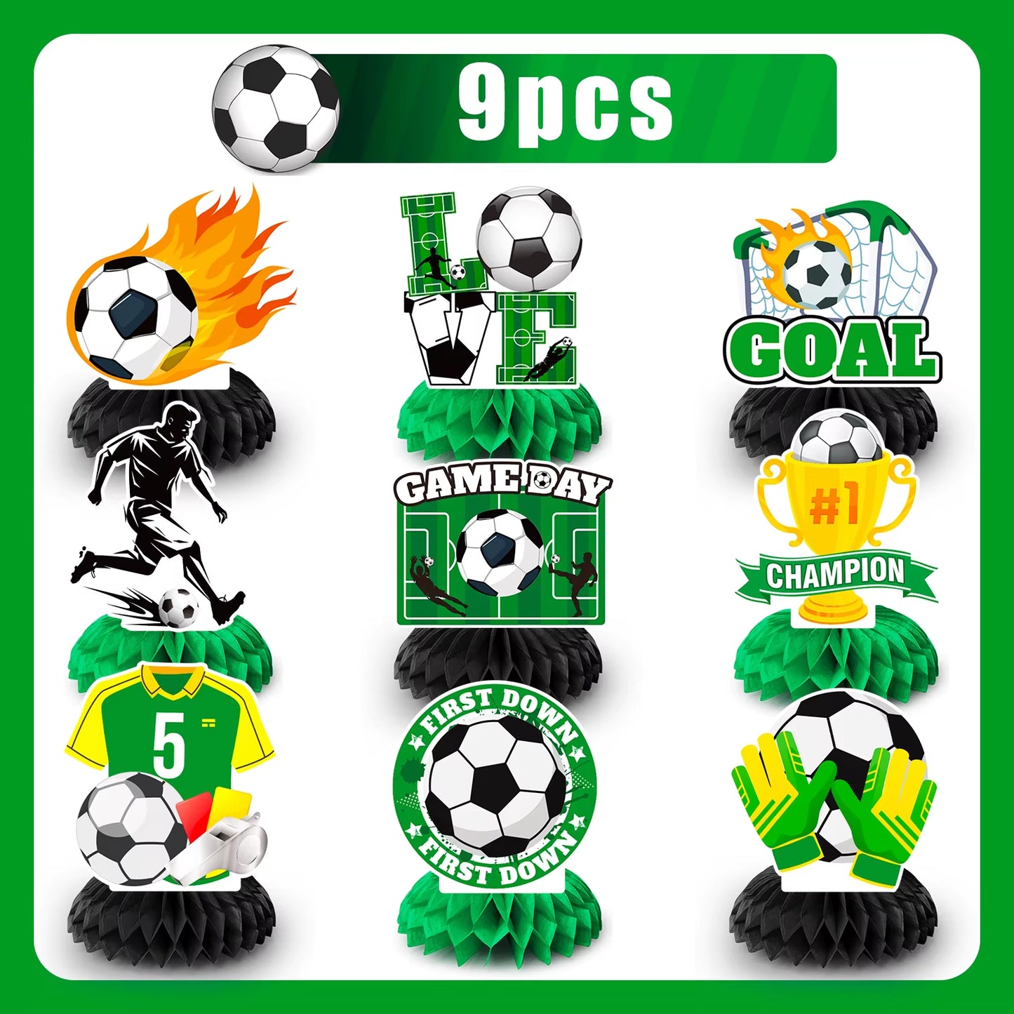 9 Pcs Soccer Birthday Party Decorations Soccer Ball Honeycomb Centerpieces 3D Football Soccer Theme Centerpieces Theme Party