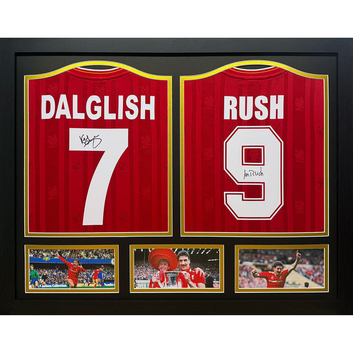 Kenny Dalglish & Ian Rush Double Signed Framed Liverpool Shirts