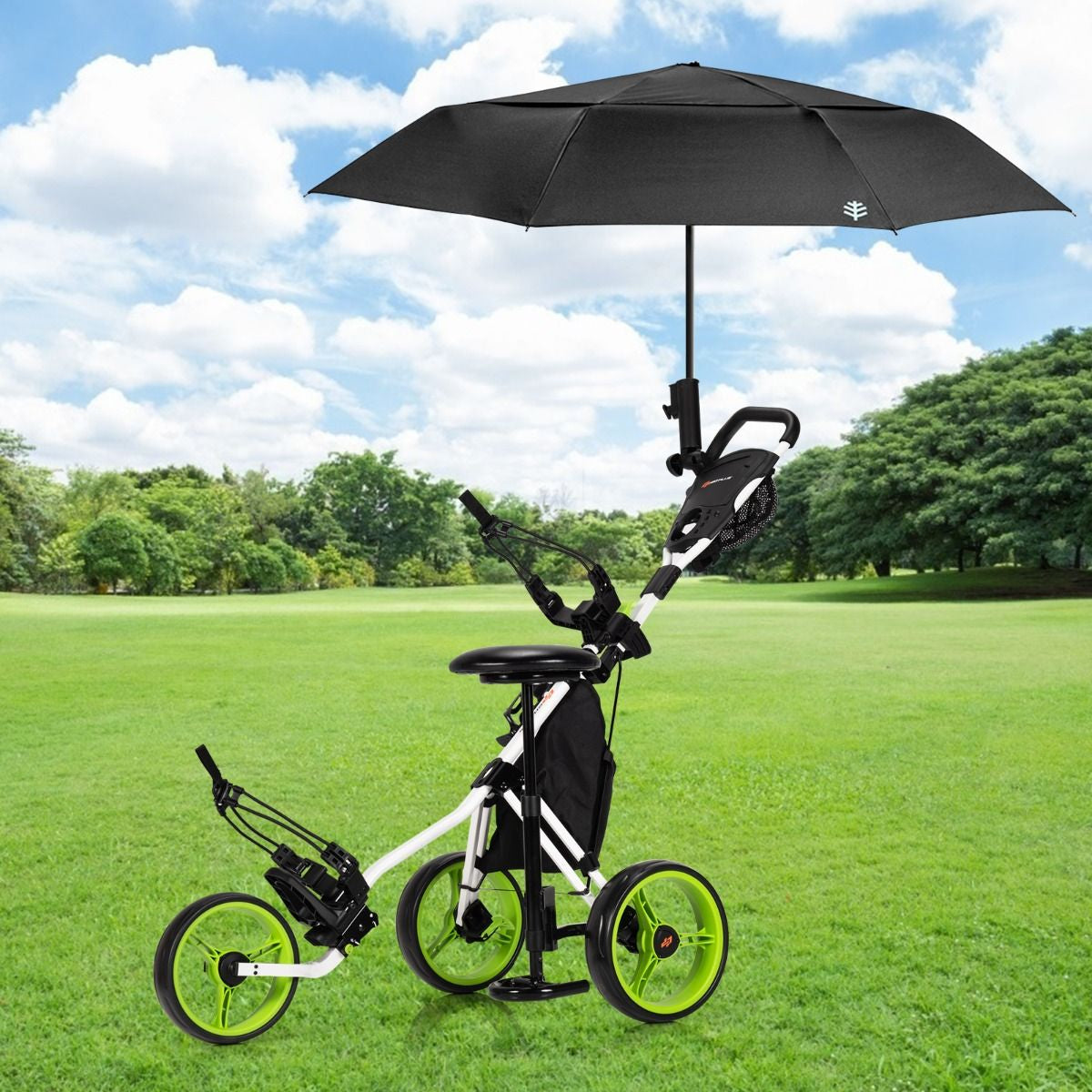 Golf Push Pull Cart with Storage Bag and Foot Brake