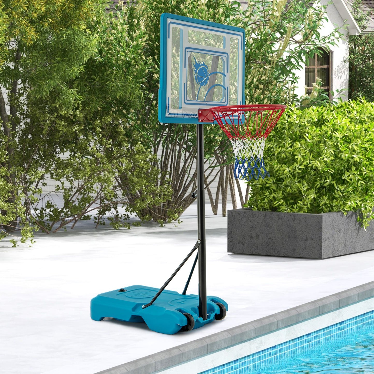 Swimming Pool Basketball Hoop Adjustable with Fillable Base and Wheels