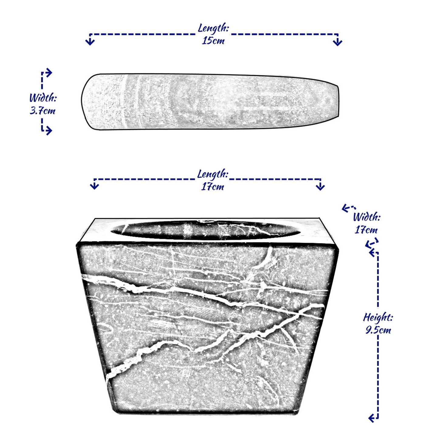 Pestle and Mortar Set Square Spice & Herb Crusher Grinder Black Durable Stone
