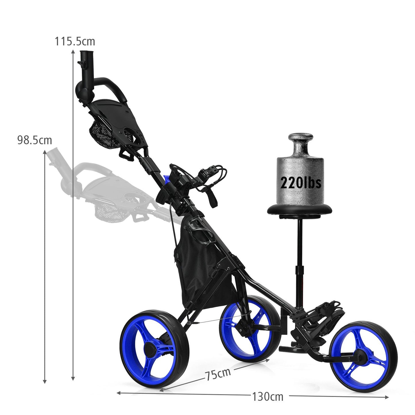 Golf Push Pull Cart with Storage Bag and Foot Brake