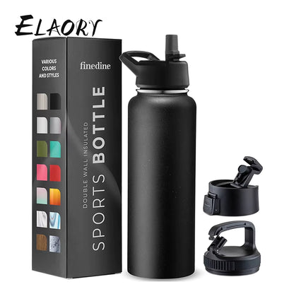 40 Oz Water Bottle Stainless Steel Thermos Bottle Keeps Cold Triple Walled Insulated Drinking Straw Gym Sports-Leisure Canteens