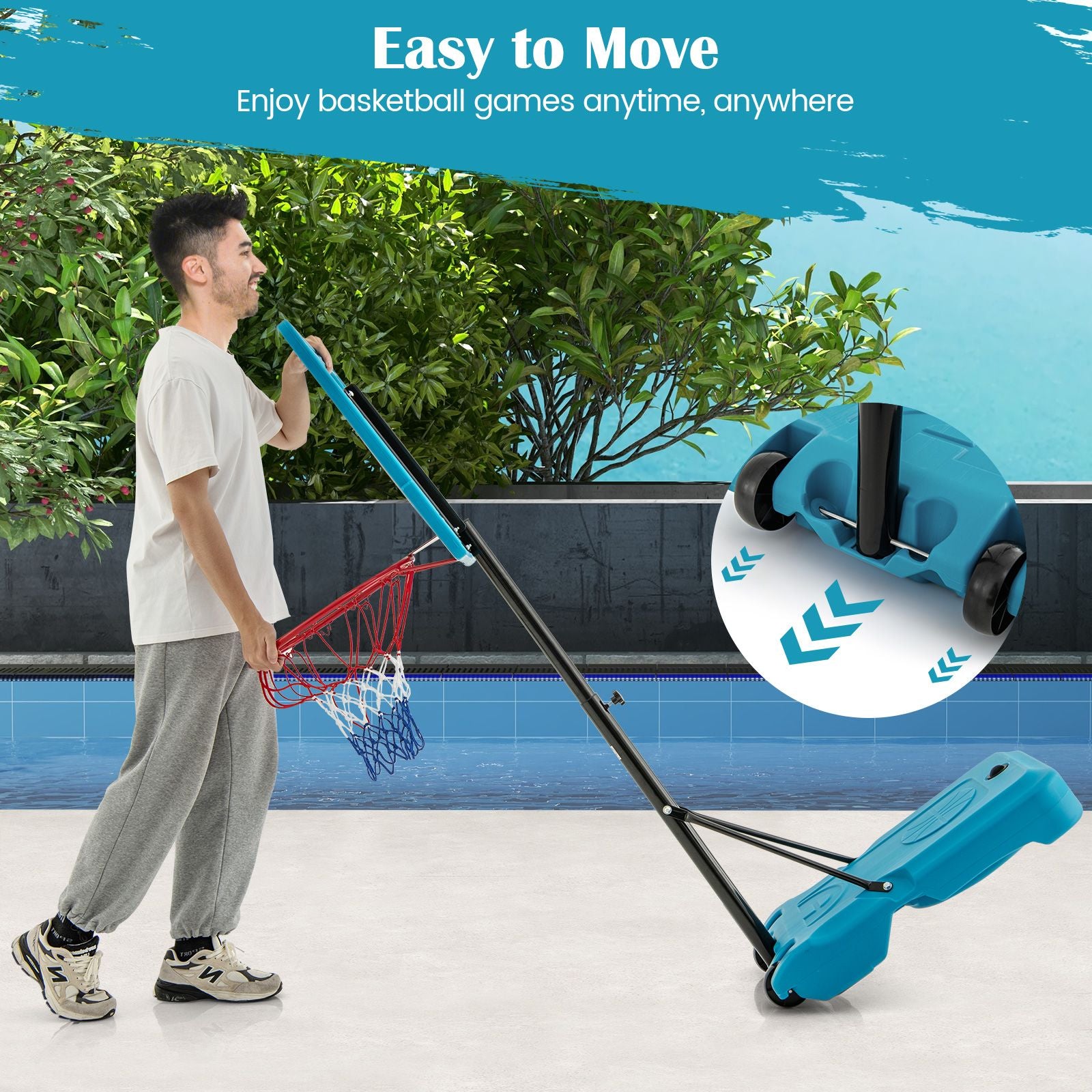 Swimming Pool Basketball Hoop Adjustable with Fillable Base and Wheels