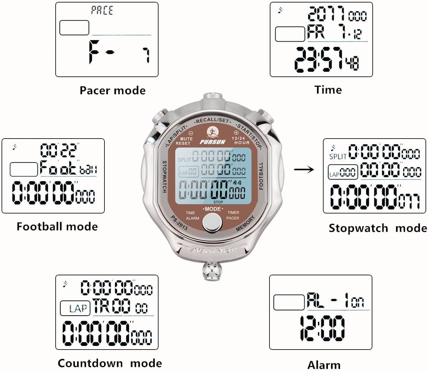 Stopwatch Timer, Digital Stop Watch with 0.001Second Timing, Metal 100 Laps Memory,  Large Dispaly Alarm Clock for Coach Sports Running Marathon