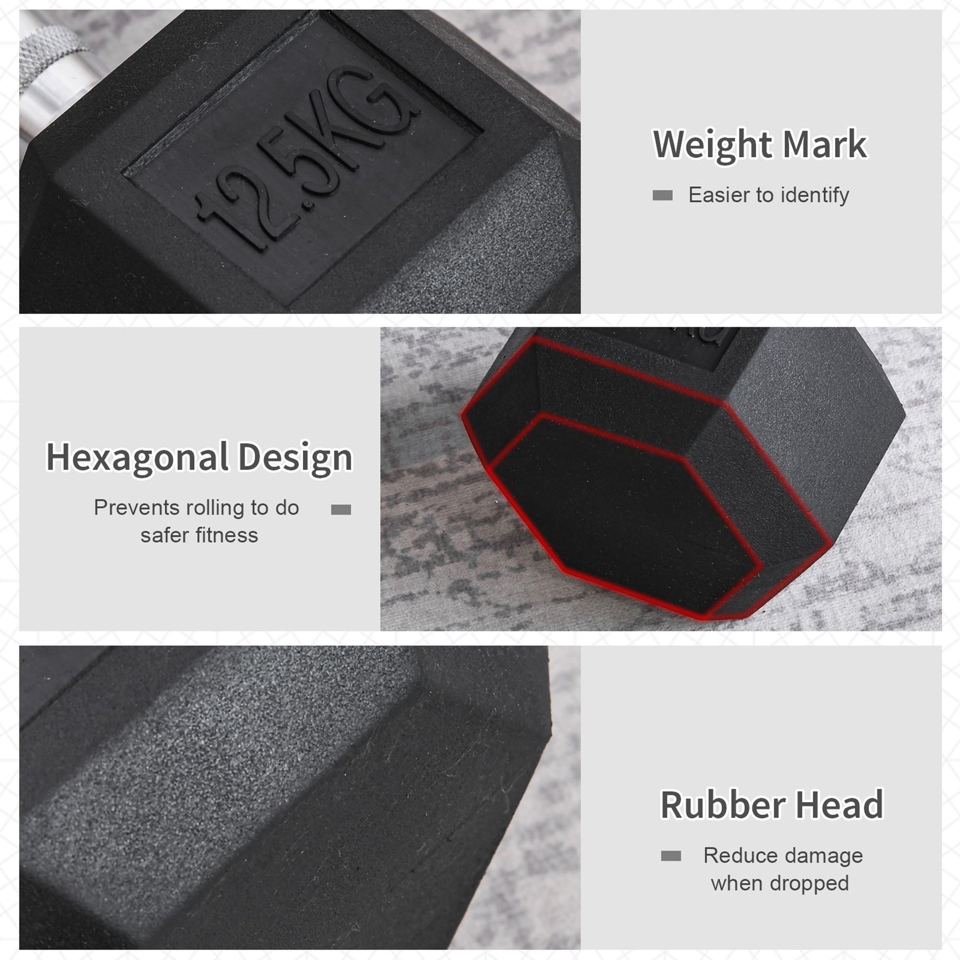 Single Rubber Hex Dumbbell Encased Ergo Weights Home Exercise Gym Fitness