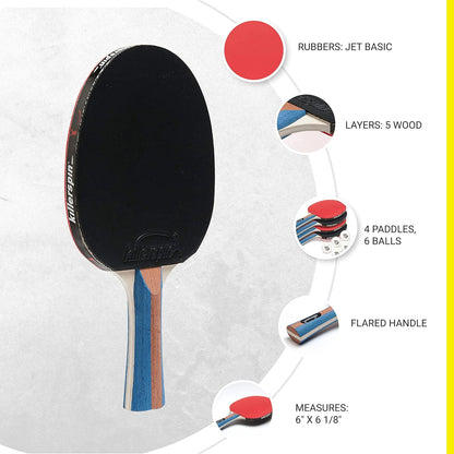 - Jet Set of 4 Table Tennis Paddle - 4 Ping Pong Paddles and 6 Ping Pong Balls - Perfect Table Tennis Paddle for Beginner to Advanced Players - Premium Quality