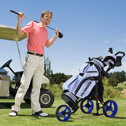 Golf Push Pull Cart with Storage Bag and Foot Brake