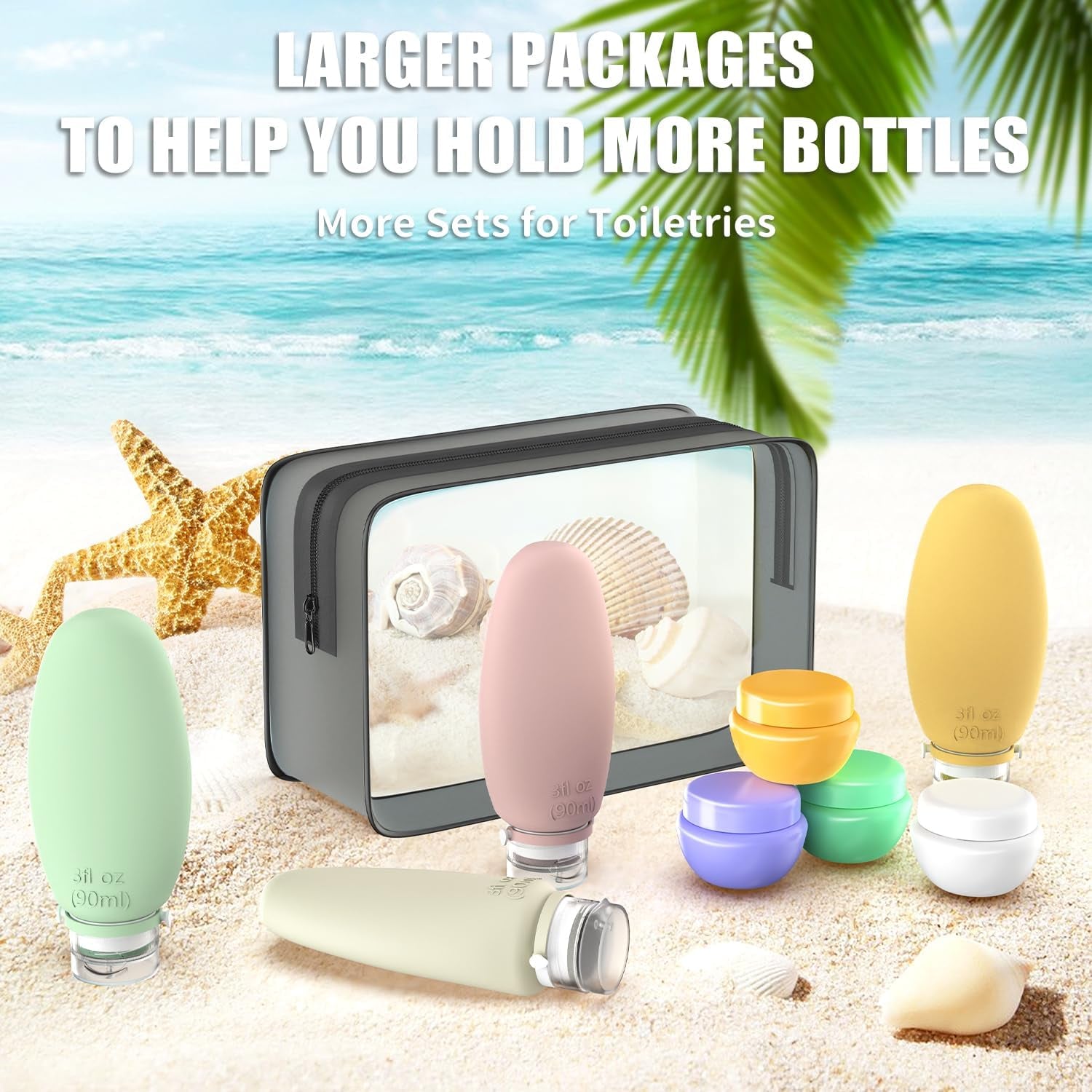 Travel Bottles for Toiletries, 4 Pack Silicone Travel Bottles Set with Clear Zipper Toiletry Bag, Leakproof Refillable Squeezable Travel Size Containers for Shampoo, Conditioner