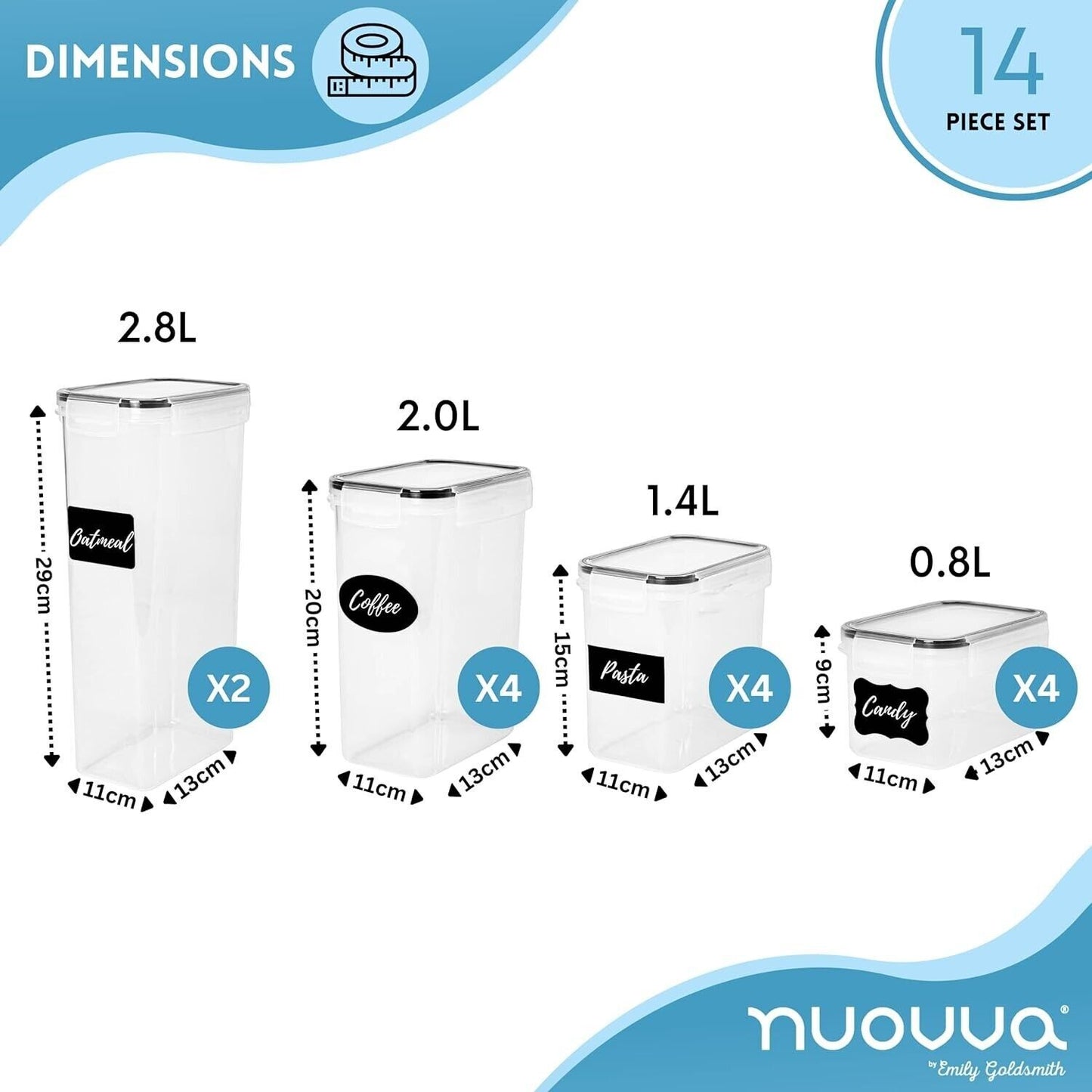Kitchen Food Storage Containers with Lids Organization 2.5L - by Nuovva