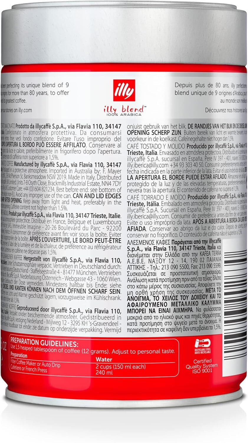 Illy Coffee - Classico Filter Coffee - Medium Roast - 100% Arabica Coffee - 250G