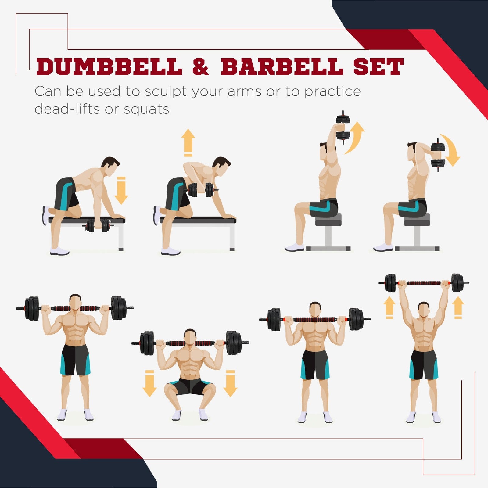 HOMCOM 25Kg Adjustable 2 in 1 Barbell Dumbbells Weight Set for Body Fitness