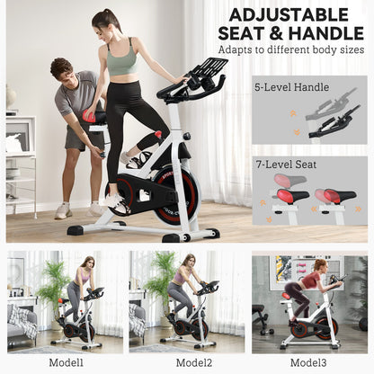 HOMCOM 8Kg Flywheel Exercise Bike Adjustable Height Resistance 2 Wheel White