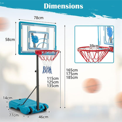 Swimming Pool Basketball Hoop Adjustable with Fillable Base and Wheels