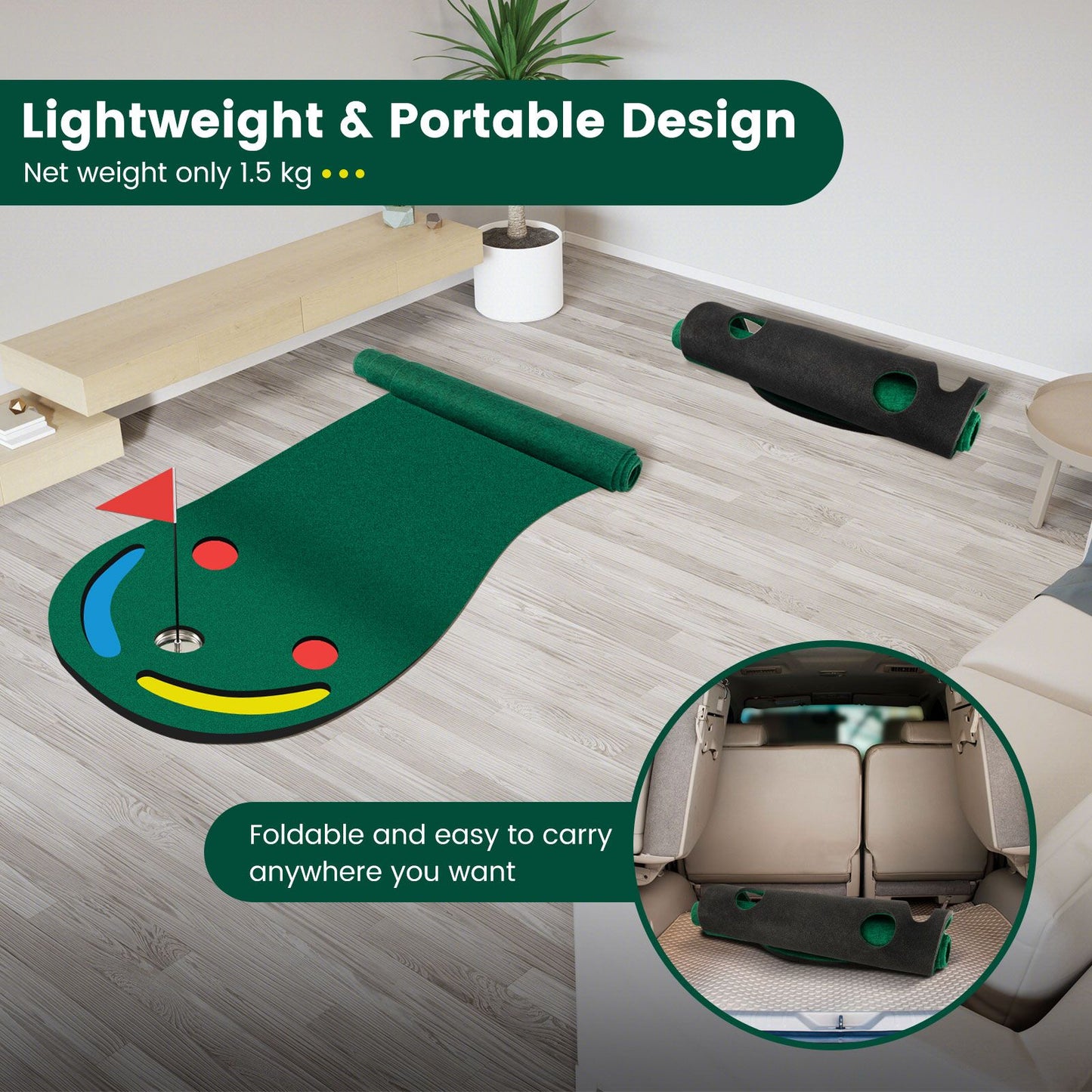 Golf Putting Green Set with 3 Putting Cups 1 Flag and Golf Hole Covers