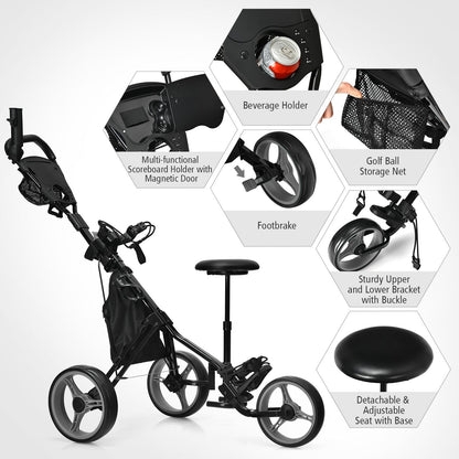 Golf Push Pull Cart with Storage Bag and Foot Brake