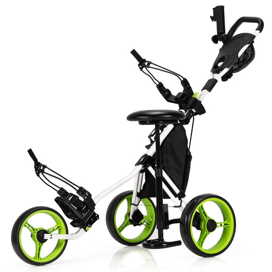 Golf Push Pull Cart with Storage Bag and Foot Brake