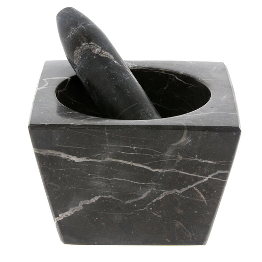 Pestle and Mortar Set Square Spice & Herb Crusher Grinder Black Durable Stone