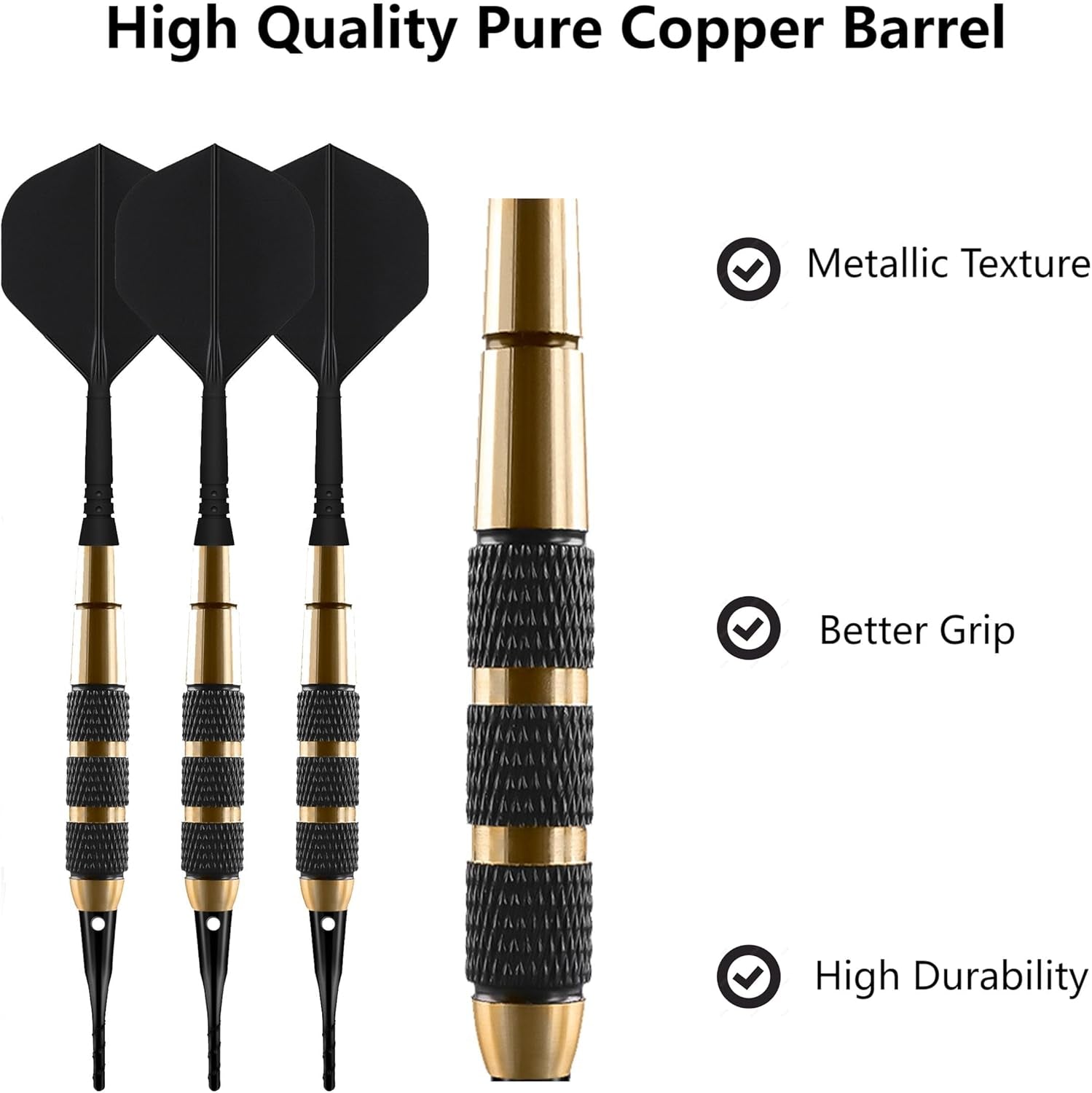 ​​ 18G Soft Tip Darts Set - 3 Brass Barrel Darts with Integrated Shaft & Flight, 30 Plastic Tips & Dart Case - Safety for Adults/Kids, Perfect for Indoor/Office/Bar/Family Games​