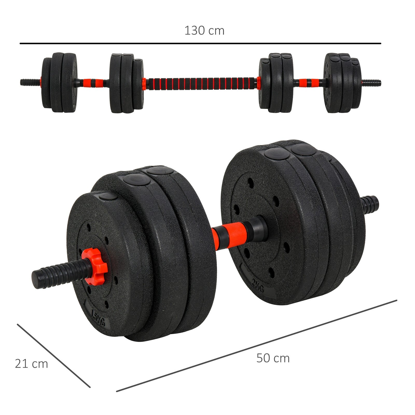 HOMCOM 25Kg Adjustable 2 in 1 Barbell Dumbbells Weight Set for Body Fitness