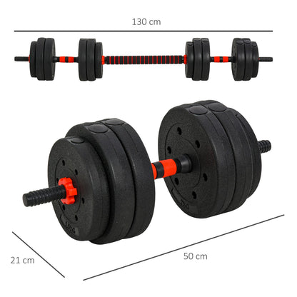 HOMCOM 25Kg Adjustable 2 in 1 Barbell Dumbbells Weight Set for Body Fitness