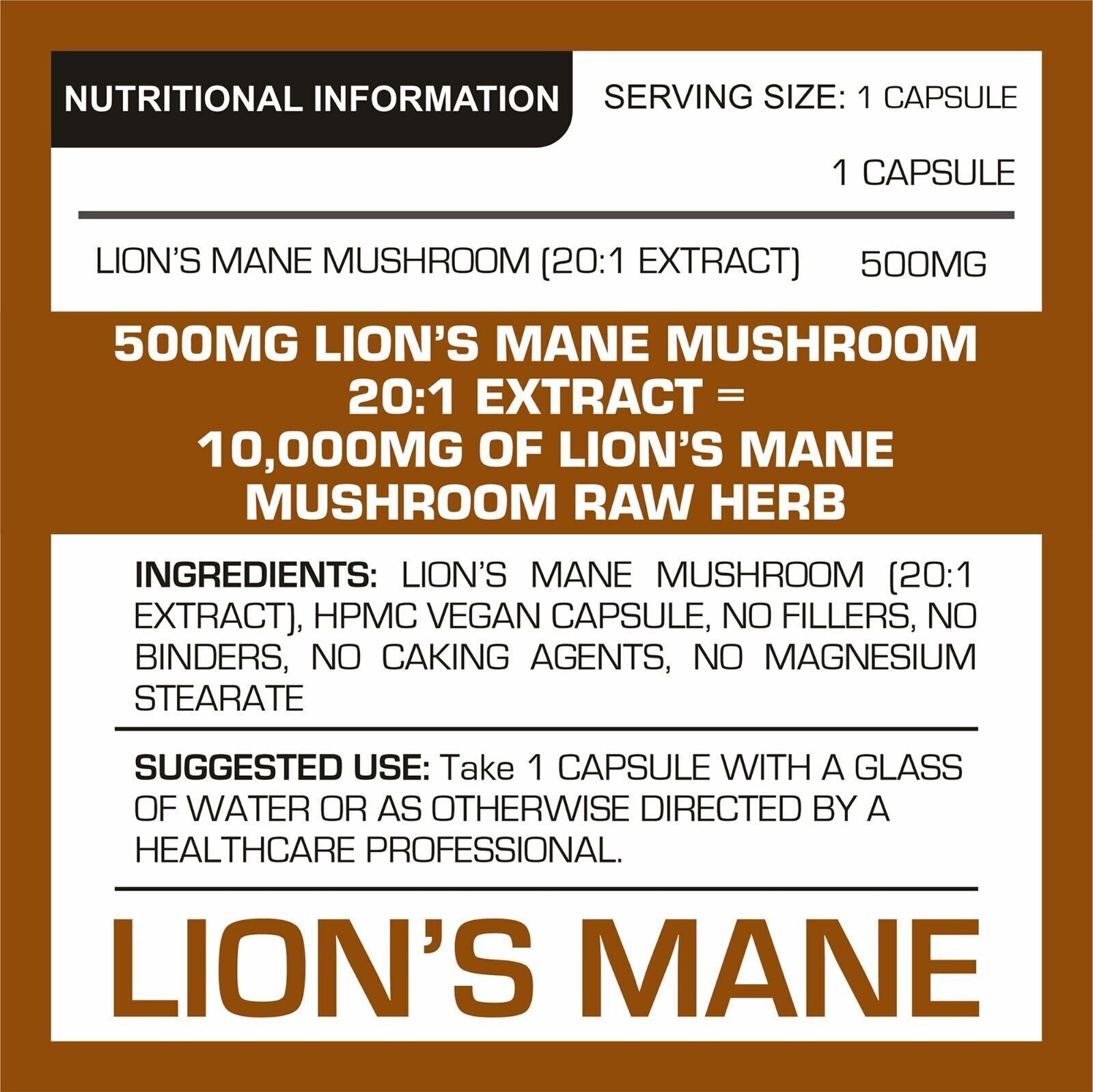 Lions Mane Mushroom Extract Capsules 10,000Mg 240Mg Polysaccharide