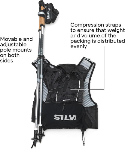 Black Running Vest with Water Bottles - Strive Light 5 or 10 Litres Pack Volume - Lightweight Running Backpack for Men and Women - Two 240 Ml Soft Flasks Included - Trail Running Vest