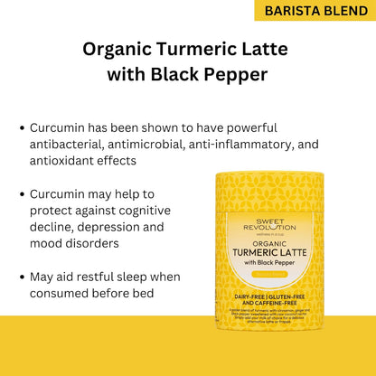 Organic Turmeric Latte with Black Pepper Barista Blend (1 X 100G) Tub. Gluten Free, Dairy Free, Refined Sugar-Free.
